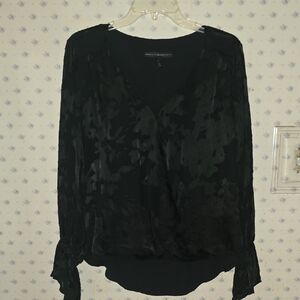 White House Black Market Black Wrap Tie Front Blouse
